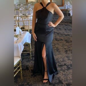Black Stretch Satin Bridesmaid Dress - Azazie Elana